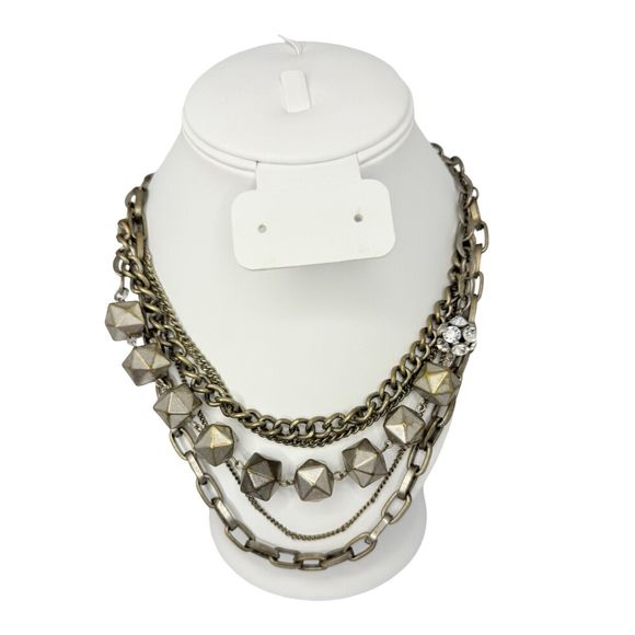 Vera Wang Layered Rhinestone Gunmetal Statement Necklace 22” Multi Chain - Picture 5 of 12